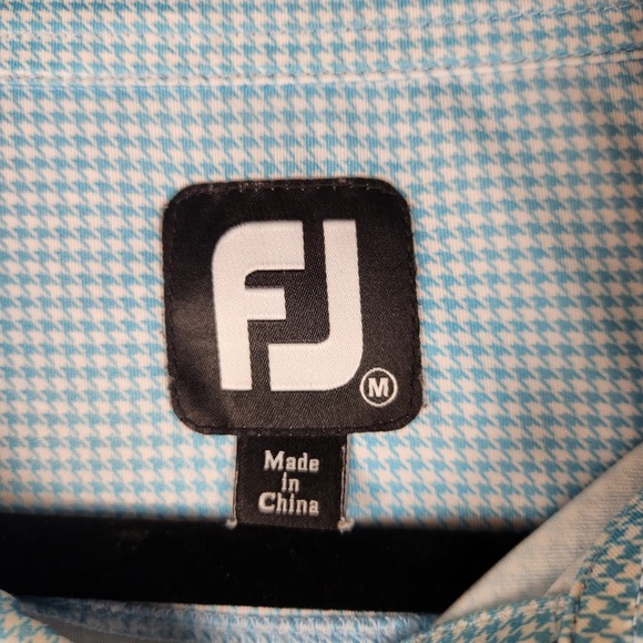 FootJoy ProDry Stretch Golf Polo Shirt Mens M Blue Houndstooth Moisture Wicking - Picture 3 of 7